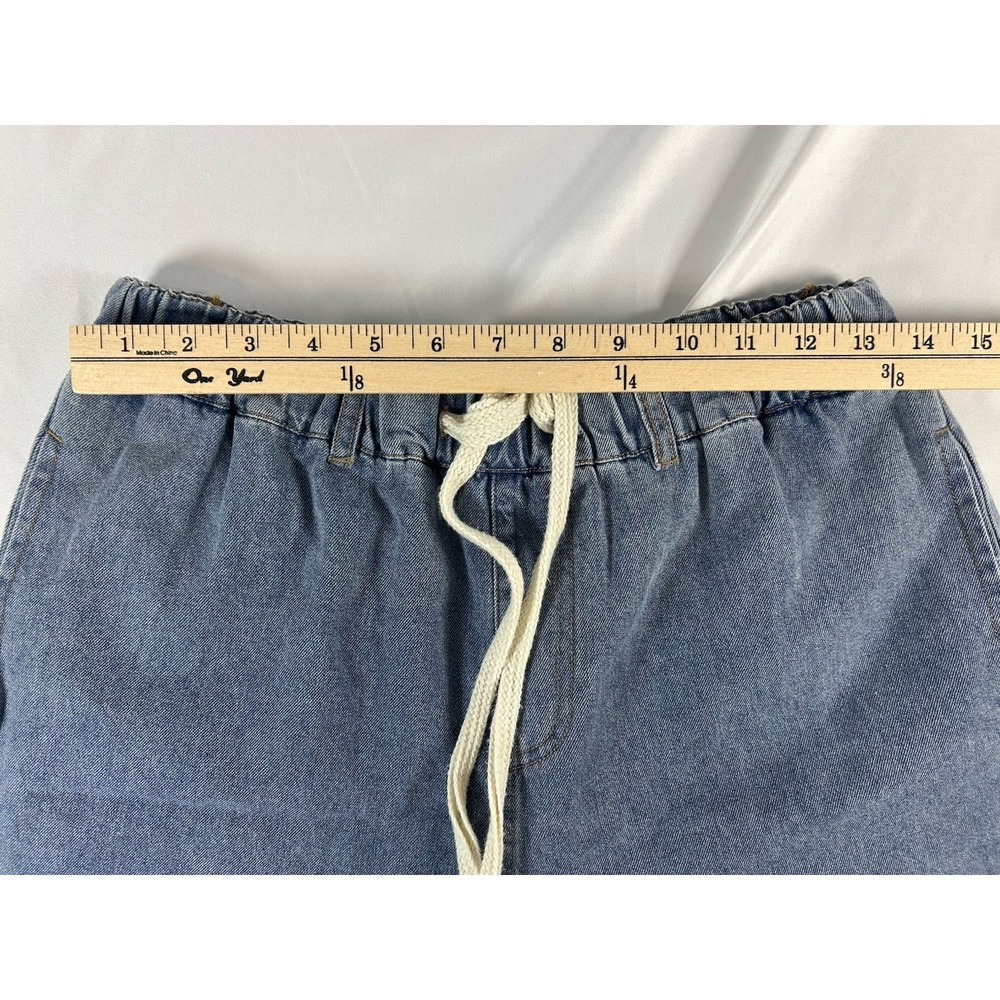 Miou Muse Women Wide Leg Drawstring Jeans Sz L Blue Denim Pull-on Boho Baggy - Picture 6 of 9